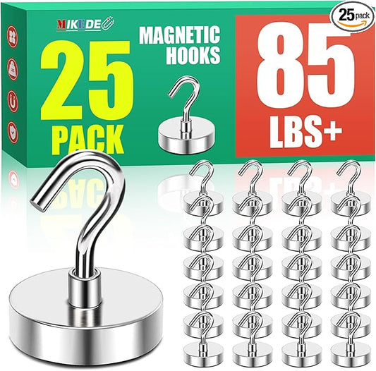 MIKEDE Magnetic Hooks 85Lbs Heavy Duty Earth Magnets with Hooks for Cruise Cabin Strong Magnet Hooks for Hanging Super Metal Magnetic Hanger for Grill Fridge Kitchen - Pack of 25