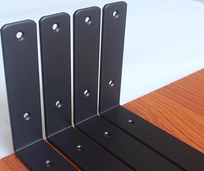 10 Pack - L 6" x H 6" x W1.5, 5mm Thick Black L Shelf Bracket, Iron Shelf Brackets, Metal Shelf Brackets, Floating Shelf, Shelf Supports with Screws