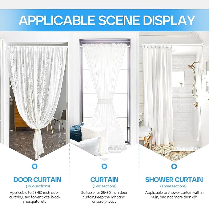 Tension Curtain Rod White 1PCS Tension Rods for Windows 30 to 64 Inch Spring Curtain Rod Adjustable Tension Curtain Rod of Bathroom Window Curtain Rod Closet rod Kitchen rod Wardrobe