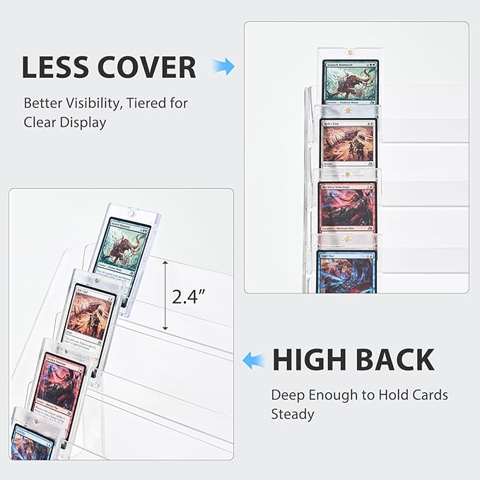 DEEIF 2 Pack Acrylic Trading Card Display Stand, 5-Tier Clear Shelf Holds Up to 40 Cards, 12" Wide Card Holder for Top loaders & Magnetic Cases, Large Storage for TCG, MTG Cards