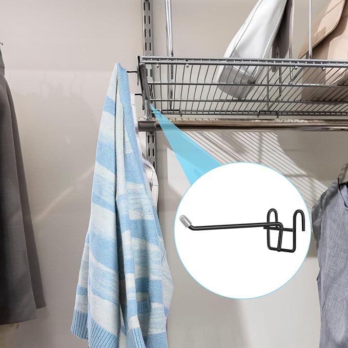 MorningRo 8 Pcs Accessory Hooks for Wire Shelving with Rubber Cover Heavy Duty Metal Hooks for Hanging Kitchen Utensils Wire Shelf Accessories Room Organization (Black)
