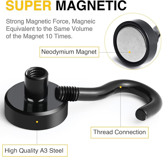 DIYMAG Magnetic Hooks, 30lbs+ Magnet Hook 2026 Cruise Cabin Ship Essentials Heavy Duty Strong Magnets Refrigerator Fridge Hanging for Classroom Beach Vacation Kitchen Grills Home 6 Pack (Black)