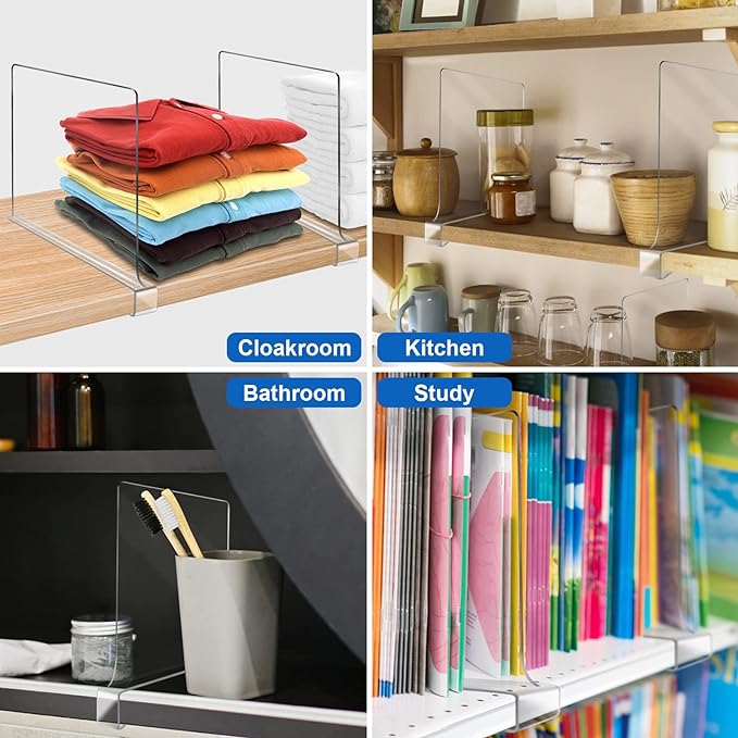 Acrylic Shelf Dividers for Closet Organization 10PCS Closet Shelf Divider Closet Dividers for Shelves Shelf Organizer for Closet Shelf Organizer for Wood Closet Separator Clear