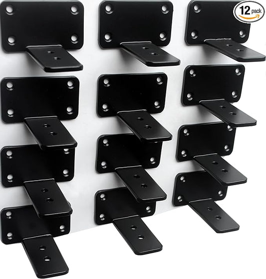 12 Pack - 3 inch Black Hidden L Shelf Bracket (1/5 Inch Thicked) Iron Floating Shelf Brackets Rustic Industrial Metal Brackets for Shelf Support