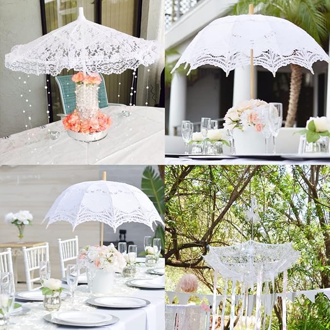 Watris Veiyi Craft Flowers Lace Embroidery Umbrella for Children Stage Performance Mini Decorative Umbrella Decoration for Kids, 16x19in