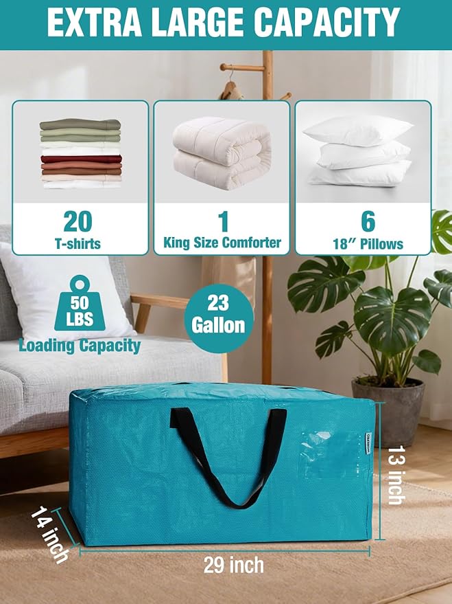 WORKPRO 10 Pack Extra Large Moving Bags with Zippers & Carrying Handles Backpack Straps, Heavy-Duty Storage Tote for Space Saving Moving Storage (Blue)