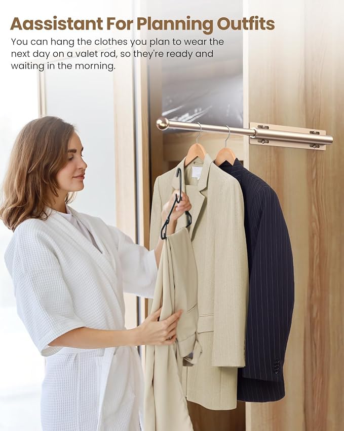 16.5" Valet Rod for Closet Pull Out, Retractable Slide Out Valet Rod Closet Organization, Aluminum Valet Clothing Hanger Rods Perfect for Suits, Dresses & Freshly Pressed Clothes, Gold