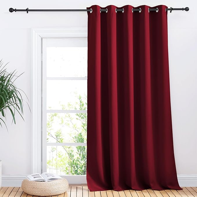 NICETOWN Sliding Door Curtains, Wide Thermal Blackout Patio Door Curtain Panel, Burgundy Red, W70 x L95, Sliding Door Drapes/Draperies with Grommet Top