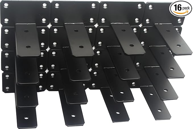 16 Pack - 4 inch Black Hidden L Shelf Bracket (1/5 Inch Thicked) Iron Floating Shelf Brackets Rustic Industrial Metal Brackets for Shelf Support