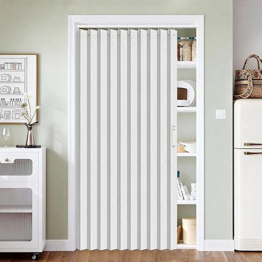 Vatge Door Curtains for Doorways, Accordion Style Curtain for Closet Doors, Temporary Doors for A Room Privacy, 1 Panel with Tieback, W52 x L78, Stone White