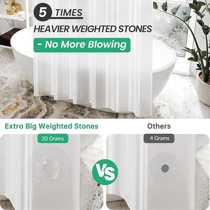 AmazerBath Frosted Shower Curtain Plastic, Heavy Duty Bathroom Curtain Premium PEVA, 8G Weighted Shower Curtains for Bathroom with 3 Big Weighted Stones and 12 Rustproof Grommets, 70x72 Inches
