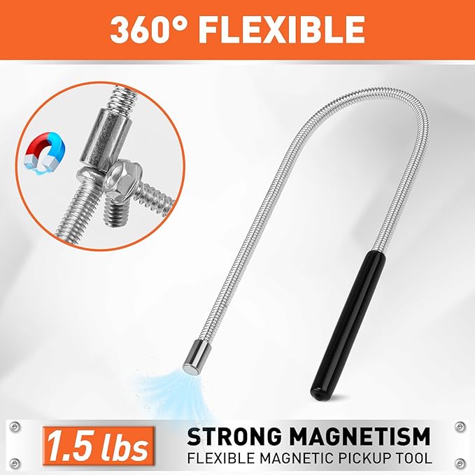 HORUSDY 4 - PIECE Magnetic Pickup Tools Kit | Extendable Telescoping Magnet Pick Up Tool Set 7-30.5” & 5-25” | Bend-It Flexible Magnetic Sweeper | Collapsible Parts Tray for Garage Workshop Yard