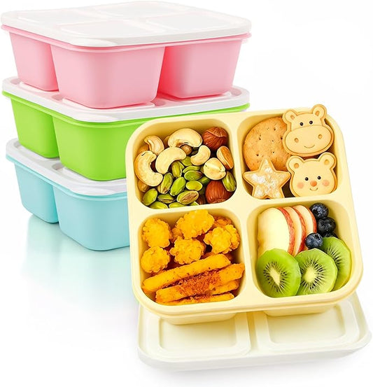 Bento Box Adult Lunch Box- 4 Pack,4 Compartment Snack Containers Reusable Meal Prep Stackable BPA-Free Lunch Containers for Home, Work, Travel (4 Color)