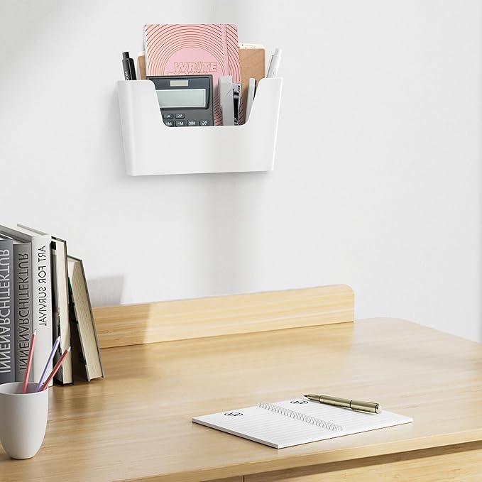 JOMOLA No Drilling File Holder 5 Pack Mail Organizer Wall Mount File Organizer Holder Office Wall Hanging Files Magazines Organizer Plastic Door Mount Wall Pocket with Adhesive Pad, White Color