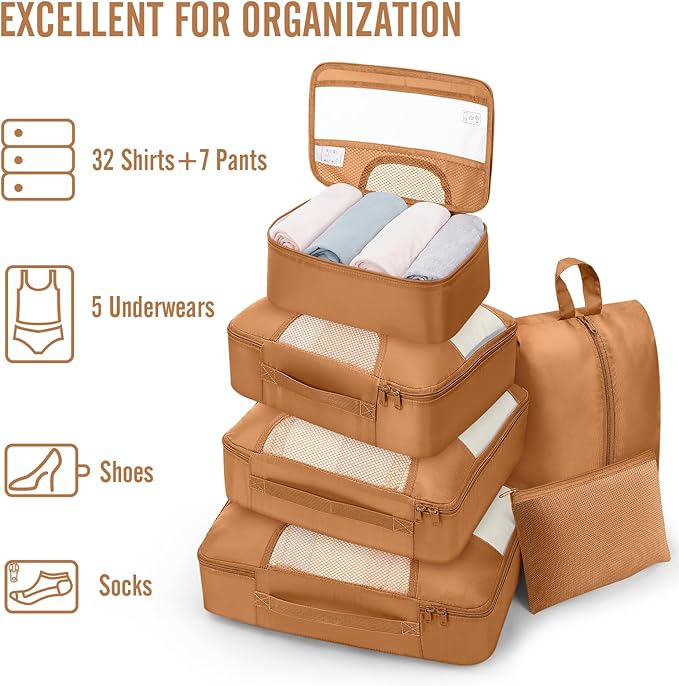 Veken 8 Set Packing Cubes for Travel Essentials, Suitcase Organizer Bags in 4 Sizes, Carry-On Luggage Accessories with Large Laundry & Shoes Bag, Must-Have for Airplane, Road Trip & Camping