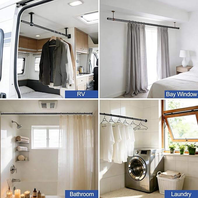 17 to 84 Inch Closet Rods for Hanging Clothes with Screwdriver, Stepless Adjustable Closet Rod Heavy Duty, 1.3 Inch Clothes Hanging Rod Metal Closets Pole Bar for Wardrobes Laundry Bathroom RV Natural