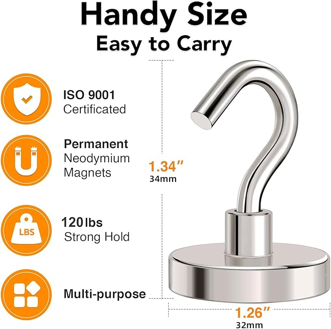 MIKEDE Magnetic Hooks 120Lbs Heavy Duty Earth Magnets with Hooks for Cruise Cabin Strong Magnet Hooks for Hanging Super Metal Magnetic Hanger for Grill Fridge Kitchen - Pack of 25