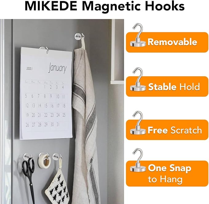 MIKEDE Magnetic Hooks, Strong Magnets Hooks Heavy Duty, Extra Strong Cruise Hook for Hanging, Industrial Metal Refrigerator Hooks for Cruise Cabins, Fridge, Kitchen, Grill-18 Pack-120lbs