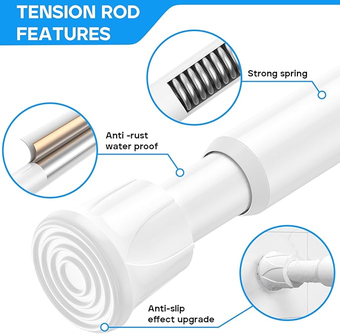 2 Pack White Spring Tension Curtain Rods 28-38 Inches, Spring Loaded Curtain Rods No Drilling, Adjustable Small Tension Rod for Windows, Kitchen, Doorway, Bathroom, Closet