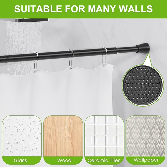 Shower Curtain Rod 45 to 77 Inches Black Tension Curtain Rod No Drilling Shower Tension Rod Adjustable Curtain Tension Rod Shower Rods for Bathroom,Windows