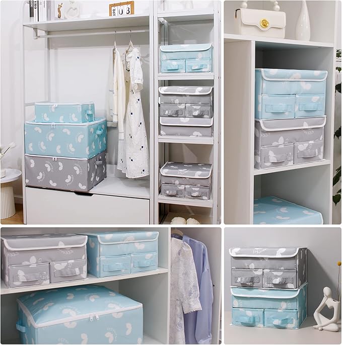 EASEVE 2 Pack Sock Underwear Drawer Organizer Divider - Closet Organizers and Storage Dresser Organizer Wardrobe Clothes Box Storage Bins with Lid for Bra, Socks, Leggings, Shirt, Panty (Grey)