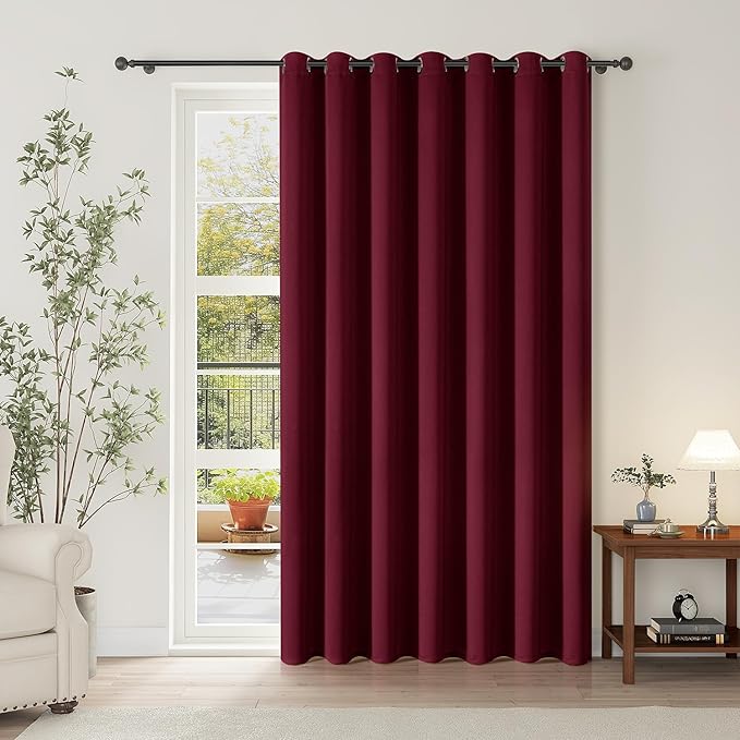 ChrisDowa Room Divider Curtain 108 Inches Long, Wide Blackout Sliding Door Curtain for Bedroom, Room Darkening Privacy Window Curtain for Patio Door (1 Panel Set, Burgundy Red, 100 x 108 Inch)