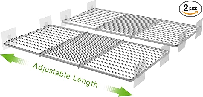 Expandable Closet Shelves Organizers, Adjustable Shelf for Cabinet Rack Storage Wardrobe Divider Shelving for Closets Pantry Cupboard Kitchen Small 2 Pack