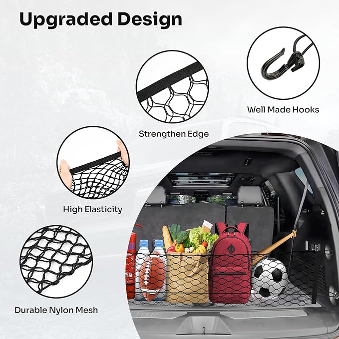 Canvcle Cargo Net for Chevy Suburban Tahoe GMC Yukon&Yukon XL Cadillac Escalade 2021–2025 2026 Envelope Style Heavy Duty Elastic Mesh Trunk Cargo Organizer Easy Install Storage Net with Hooks