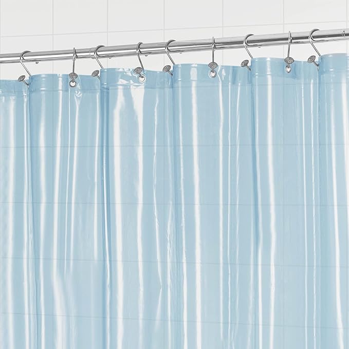 Barossa Design Shower Curtain Liner - Premium Clear Light Blue PEVA Shower Liner with 3 Magnets and Metal Grommets, Waterproof Lightweight Standard Size Bathroom Curtains - Translucent Light Blue