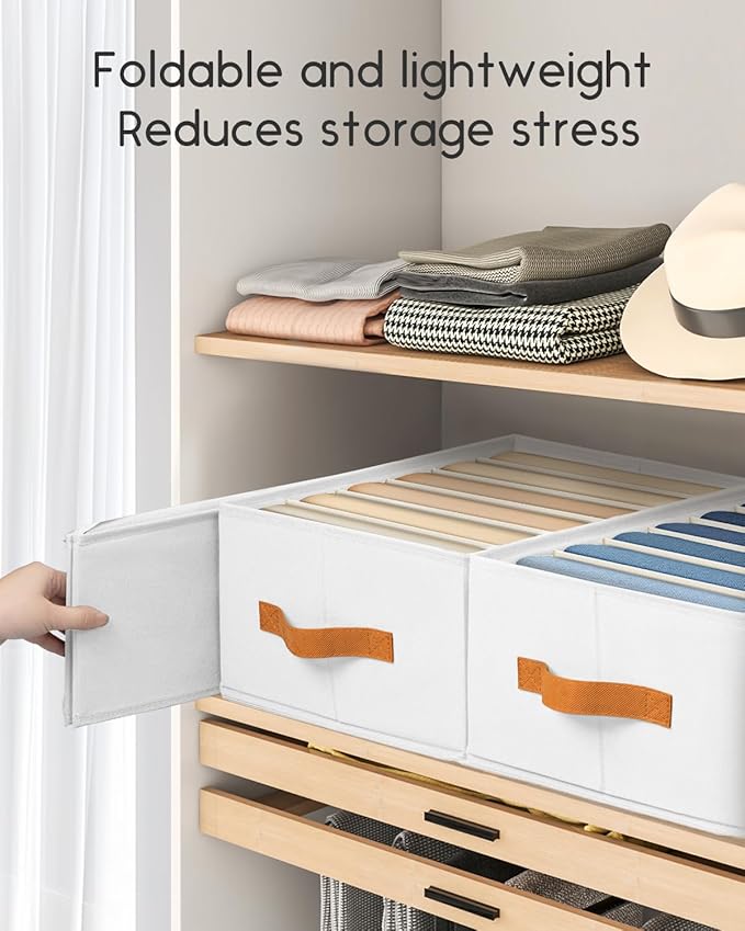 Homsorout Purse Organizer for Closet, Fabric Handbag Storage Organizer with Handles, Foldable Bag Organizer Drawer for Flat Handbags, Clothes, Towels or Pants, Closet Storage Organizer, White, 6 Pack