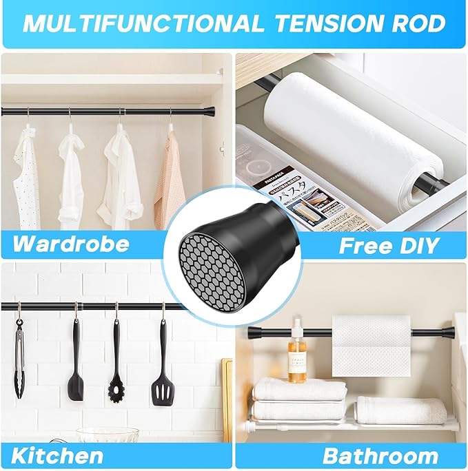 Small Tension Rod 16 to 26 Inch Black Spring Curtain Rod No Drilling Spring Tension Rod 4pack Adjustable Curtain Rod Tension for Bookshelf Diy Projects Kitchen, Cupboard,Tension Rod