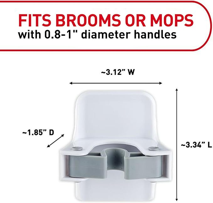 Command Broom Grippers, 3 Hangers and 6 Strips, Damage-Free Mop and Broom Holder Wall Mount, Household Cleaning Tool Organizer for Kitchen, Laundry Room, Closet, Holds up to 4 lb