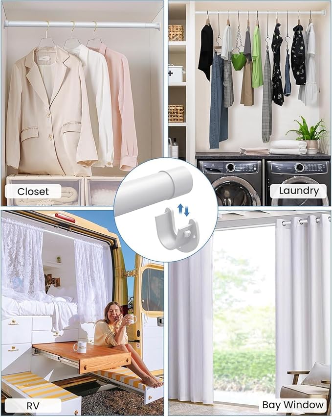 3 PACK Closet Rods for Hanging Clothes, 17 to 39 Inches Stepless Adjustable Metal Closet Rod, 1.3 Inches Heavy Duty Clothes Hanging Rod for Closet Wardrobes Laundry RV, White