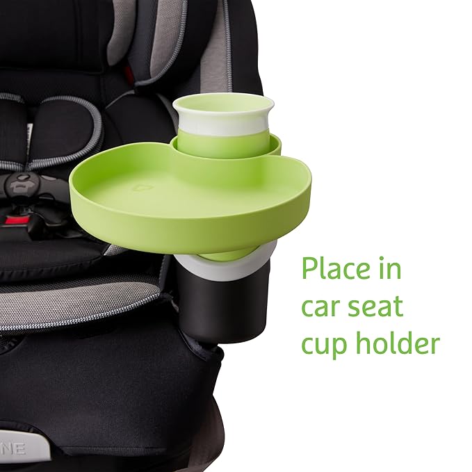 Munchkin Carseat Tray with Miracle 360 Sippy Cup for Toddlers 1-3 - Travel & Road Trip Accessory for Kids, Mess-Free Snacking and Spill Proof Drinking in The Car, Green