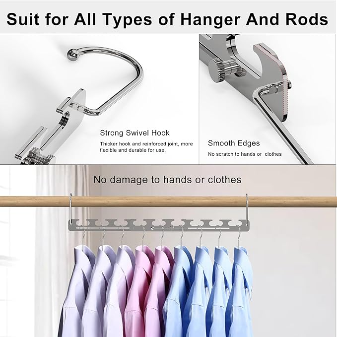 12 Pack Space Saving Hangers for Clothes, 6 to 9 Holes Expandable Metal Heavy Duty Hangers Space Saving for Closet Bedroom Dorm RV Outdoors