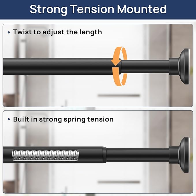 ENJOYBASICS Matte Black Shower Curtain Rod 30 to 76 Inches, 1 Inch Stainless Steel Adjustable Spring Tension Rods No Drill for Bathroom, Closet, Window, Room Divider, Never Rust, Non Slip