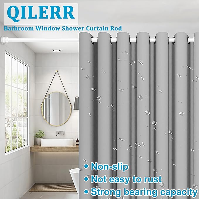 Small Tension Curtain Rods 16 to 28 Inches, Heavy Duty Short Shower Curtain Rod Adjustable Extension Spring Tension Rods for Windows, Closet, Kitchen, Bathroom, Wardrobe, White