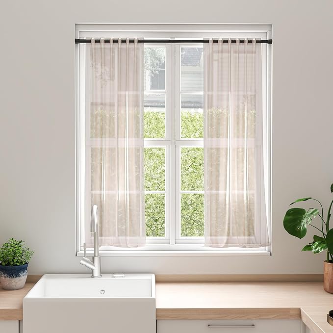 FVONZON Tension Curtain Rod Black Spring Tension Curtain Rods 26-39 inch 2Pack Adjustable Spring Rods Extendable Tension Rod For Closet, Window, Kitchen,Bookshelf,Bathroom