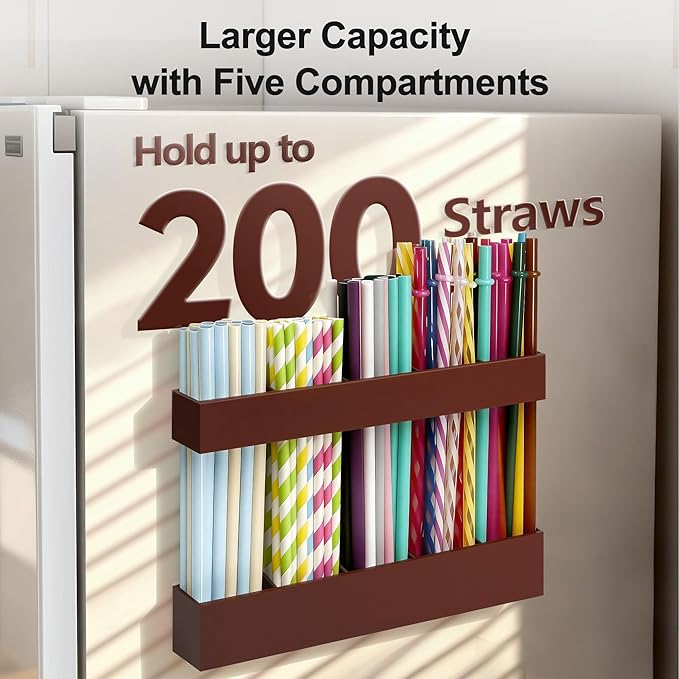 9.5” Large Acrylic Straw Holder for Cabinet Door, Reusable Adjustable Two-Part Straws Organizer with Ultra Sticky Adhesive Strips, 2026 Straw Storage for Kitchen Cupboard
