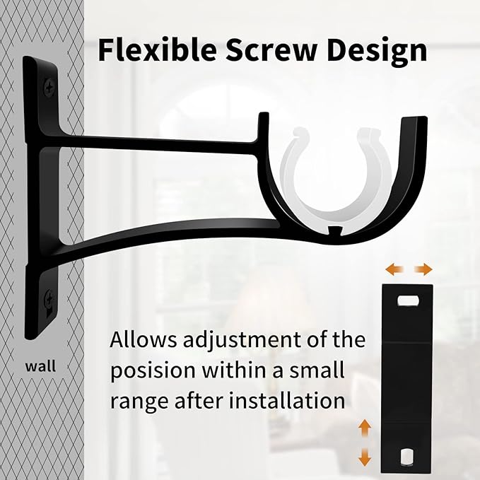 KOLAKO Curtain Rod Bracket, 20 Pack Heavy Duty Holders, Black Rod Hooks for Wall, Support Brackets for 1 Inch Drape Poles
