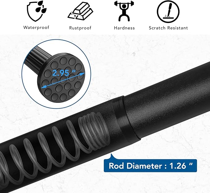Tension Curtain Rod, 51-86 Inch,Spring Shower Tension Curtain Rod, Closet Rod, for Windows or Shower, Easy to Install, No Drilling, No Rust, for Bathroom, Rod Diameter 1.26 Inches, Black,Umimile