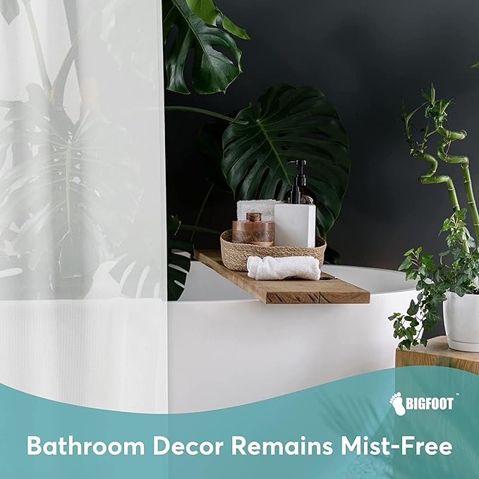 BigFoot Shower Curtain – 72 x 84 PEVA Premium Shower Curtain with Rustproof Metal Grommet and 3 Magnetic Weights – Odor Free and Compatible with Standard Showers, White