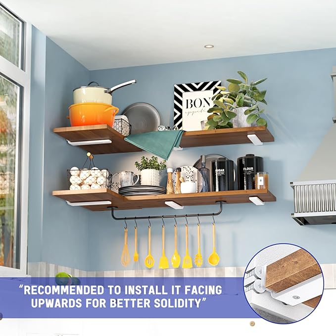 Goovilla Shelf Bracket, Heavy Duty Floating Shelf Brackets 10 inch Long, 6 Pack Brackets for Shelves, White Coated Metal Wall Shelf Support Brackets with 1/5 Inch Thick and 160 lb. Load Capacity