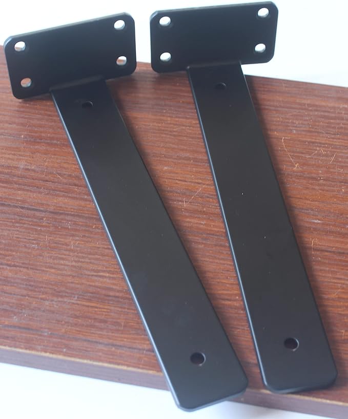 8 Pack - 11 inch Black Hidden L Shelf Bracket (1/5 Inch Thicked) Iron Floating Shelf Brackets Rustic Industrial Metal Brackets for Shelf Support