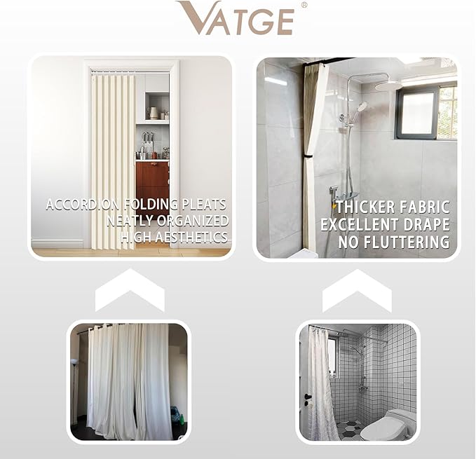 Vatge Closet Curtain for Open Closet, Folding Accordion Door Curtains for Closets Without Door, Privacy Curtain for Doorway, 1 Panel with Tieback, W39 x L78, Butter Cream