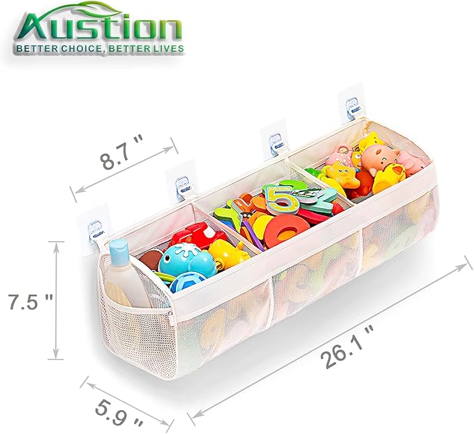 Austion Original 3 Compartment Horizontal Large Openings Bath Toy Organizer for Tub, Capacity Upgrade Bath Toy Storage and Holder, Bathtub Toy Holder for Easy Access and Sorting of Toys.