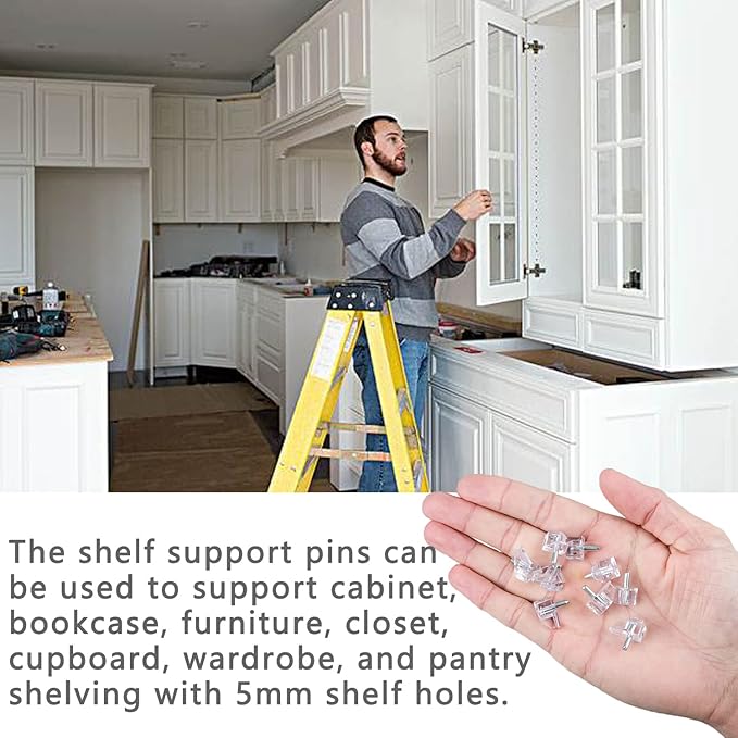 Clear Plastic Shelf Support Pegs - 5mm Cabinet Shelf Pins (50 Pieces)