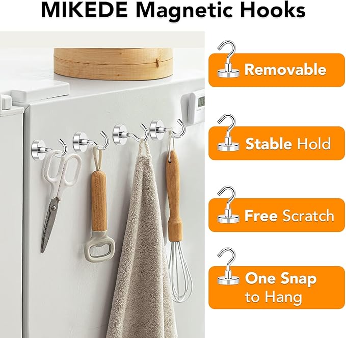 MIKEDE Magnetic Hooks 50Lbs Heavy Duty Earth Magnets with Hooks for Cruise Cabin Strong Magnet Hooks for Hanging Super Metal Magnetic Hanger for Grill Fridge Kitchen - Pack of 25