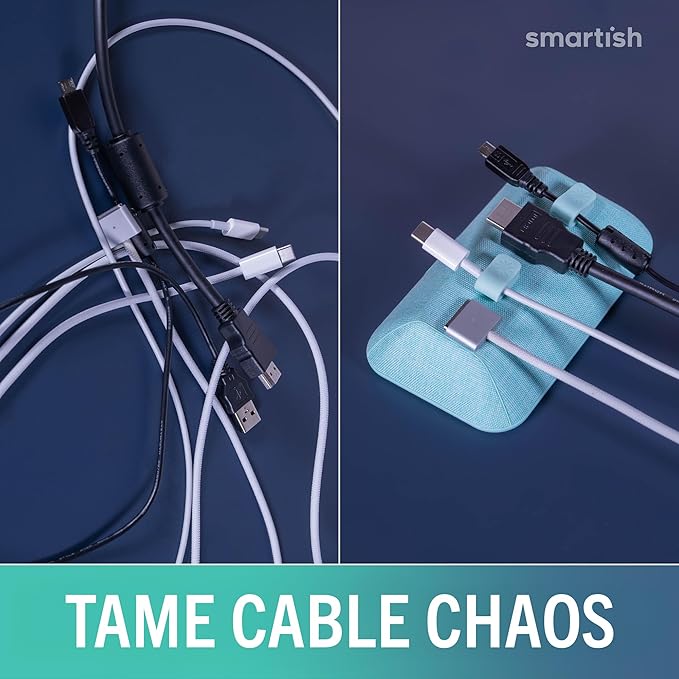 Smartish® Magnetic Cord Holder - Bigger Cable Wrangler Organizer with Magnet Clips for Charger Management on Desktop, Nightstand - Holds 6+ Cables - Teal Me More