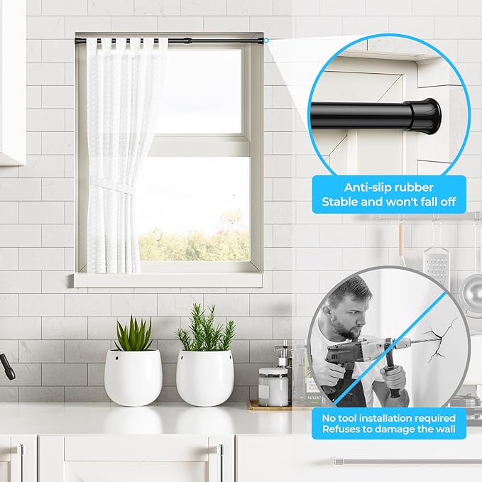 AIZESI 2PCS Tension Rods 17 to 28 inch, Black Tension Rods Adjustable Spring Tension Window Rods Short Tension Rod Expandable Pressure Rod for Shoe Rack Hanger Curtain Rod Closet Rods